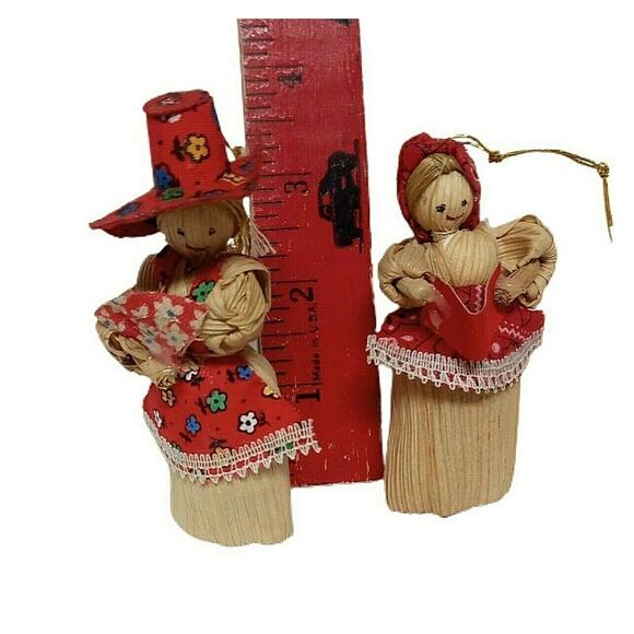 Folk Art Corn Husk Dolls Straw Snowflake Ornaments Primitive Country Christmas - Picture 8 of 8